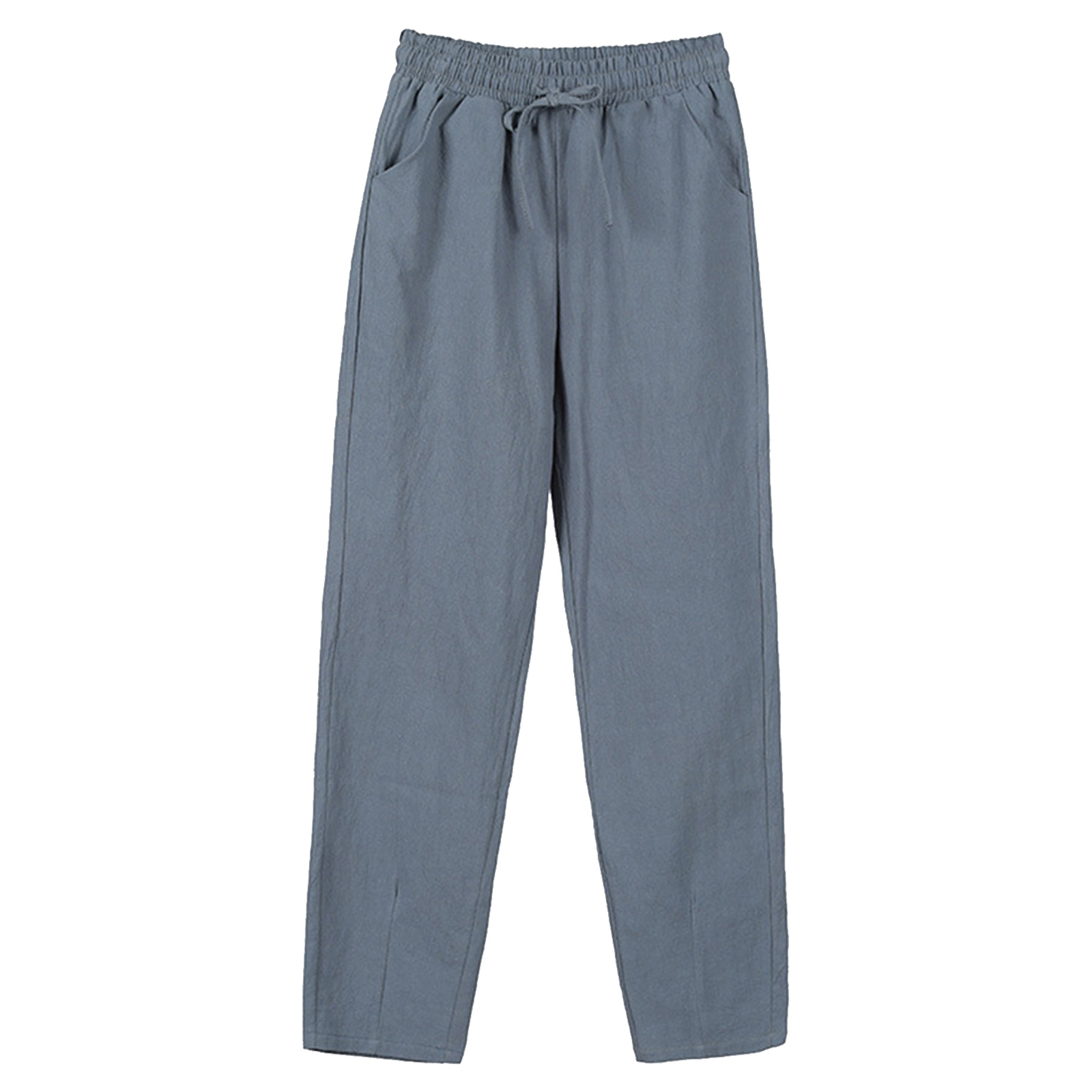 thumbnail image 3 of Pantalones palazzo de algodón y lino de cintura alta para mujer: pierna ancha, corte holgado, bolsillos, transpirables para verano/playa, 3 of 3